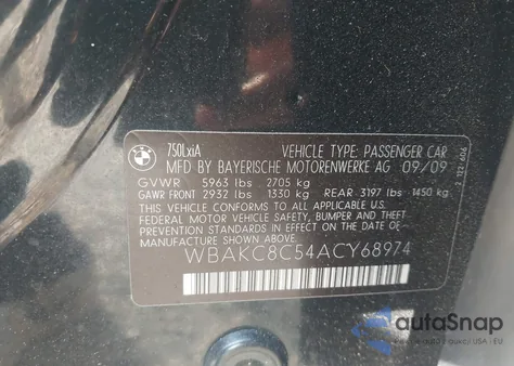 2010 BMW 750Li xDrive from USA, damaged, VIN WBAKC8C54ACY68974